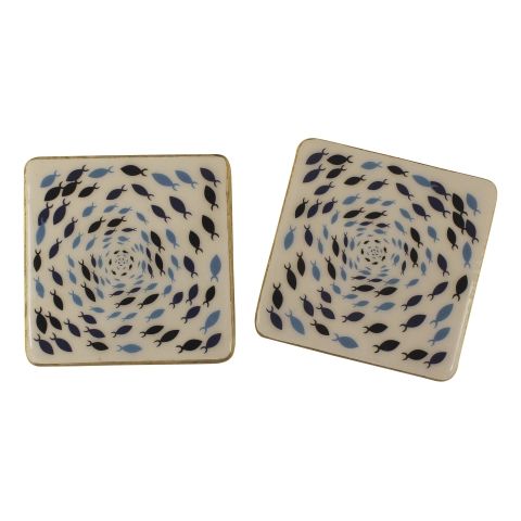 Untersetzer Fisch Strudel 2er Set – maritime Glasuntersetzer aus Mango Holz mit Emaille