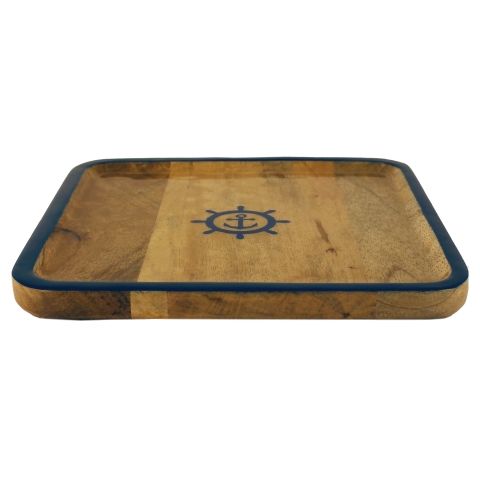 Teller Steuerrad Anker 20 × 20 cm – dekorativer Holzteller aus Mango Holz mit Emaille