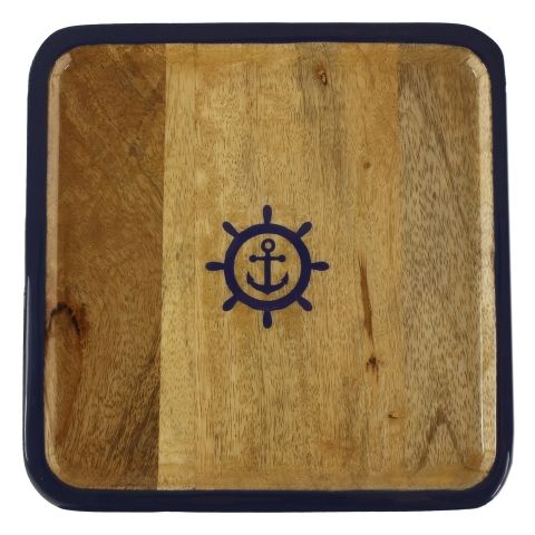 Teller Steuerrad Anker 20 × 20 cm – dekorativer Holzteller aus Mango Holz mit Emaille