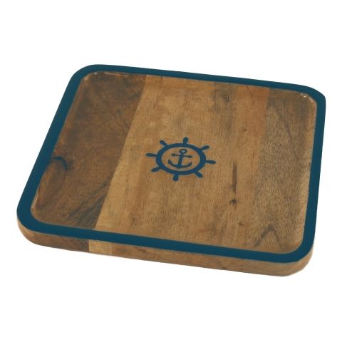 Teller Steuerrad Anker 20 × 20 cm – dekorativer Holzteller aus Mango Holz mit Emaille