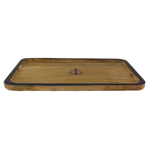 Teller Anker 30 × 20 cm – dekorativer Holzteller aus Mango Holz mit Emaille