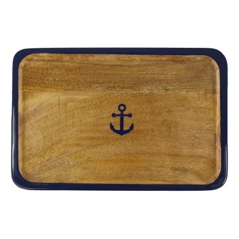 Teller Anker 30 × 20 cm – dekorativer Holzteller aus Mango Holz mit Emaille