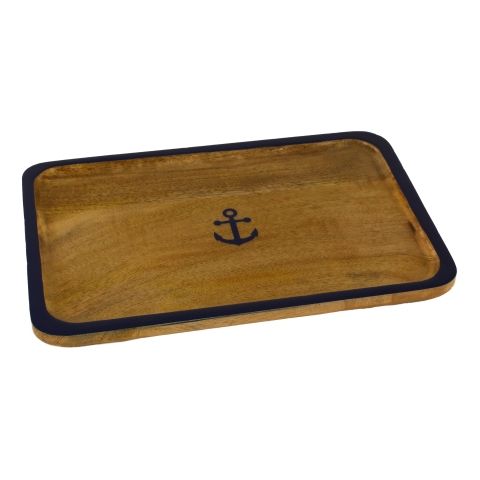 Teller Anker 30 × 20 cm – dekorativer Holzteller aus Mango Holz mit Emaille