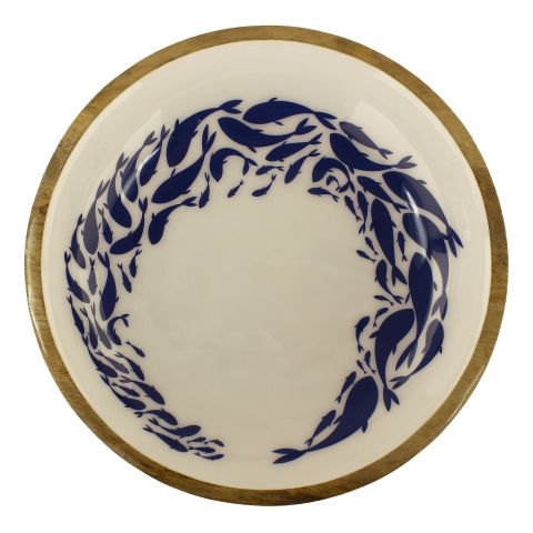 Schale Fischschwarm 30 cm – dekorative Holzschale aus Mango Holz mit Emaille