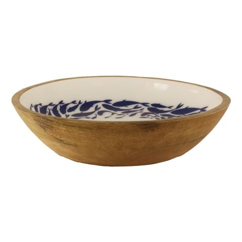 Schale Fischschwarm 30 cm – dekorative Holzschale aus Mango Holz mit Emaille