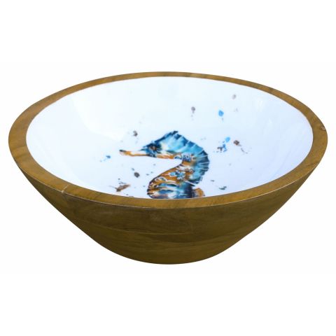Schale Seepferdchen 20 cm – dekorative Holzschale aus Mango Holz mit Emaille