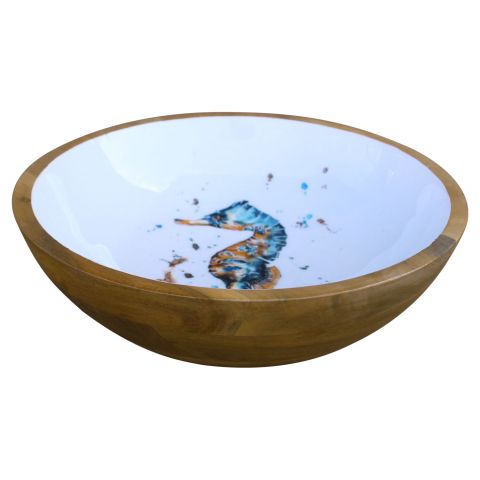 Schale Seepferdchen 25 cm – dekorative Holzschale aus Mango Holz mit Emaille