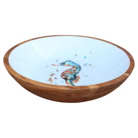 Schale Seepferdchen 30 cm – dekorative Holzschale aus Mango Holz mit Emaille