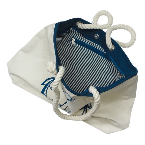 Shopping Tasche Anker – maritime Tragetasche aus Baumwolle in Beige und Blau