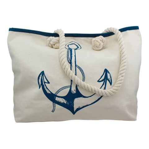 Shopping Tasche Anker – maritime Tragetasche aus Baumwolle in Beige und Blau