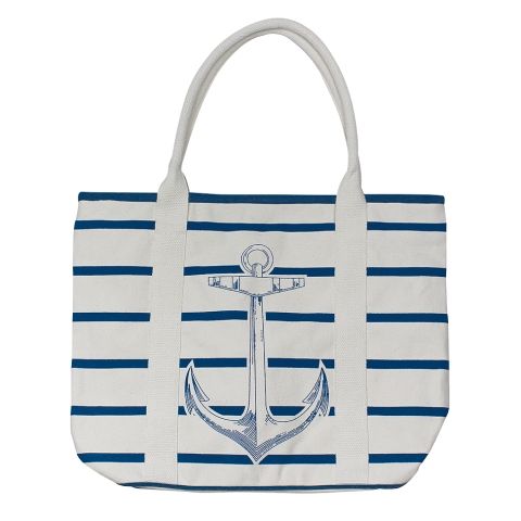 Shopping Tasche Anker Streifen – maritime Tragetasche aus Baumwolle in Beige und Blau