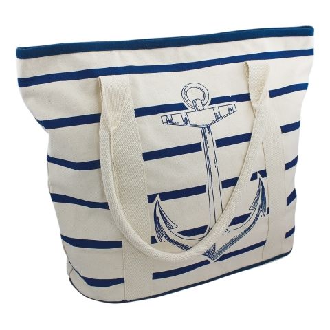 Shopping Tasche Anker Streifen – maritime Tragetasche aus Baumwolle in Beige und Blau