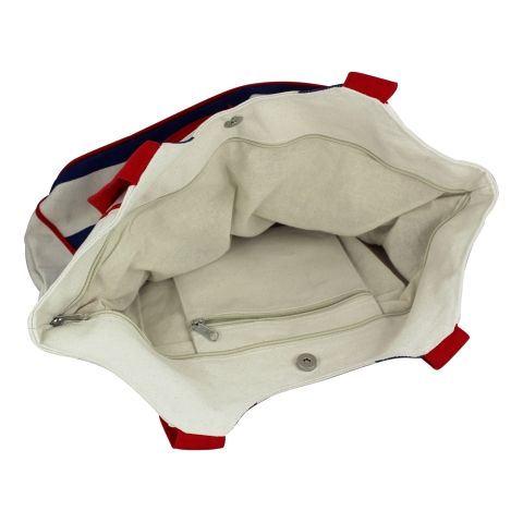 Shopping Tasche Anker Streifen – maritime Tragetasche aus Baumwolle in Beige, Blau und Rot