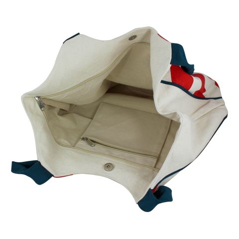 Shopping Tasche Anker Streifen – maritime Tragetasche aus Baumwolle in Beige, Rot und Blau