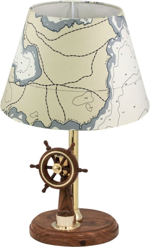 Lampe Steuerstand – kompakte maritime Tischlampe aus Holz und Messing