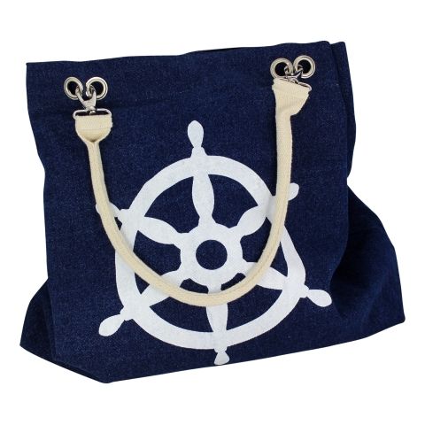 Shopping Tasche Denim Anker und Steuerrad – maritime Tragetasche aus Baumwolle in Blau und Weiß