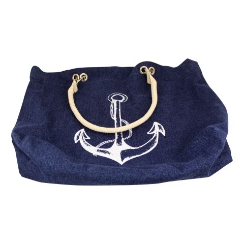 Shopping Tasche Denim Anker und Steuerrad – maritime Tragetasche aus Baumwolle in Blau und Weiß
