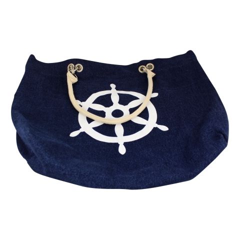 Shopping Tasche Denim Anker und Steuerrad – maritime Tragetasche aus Baumwolle in Blau und Weiß