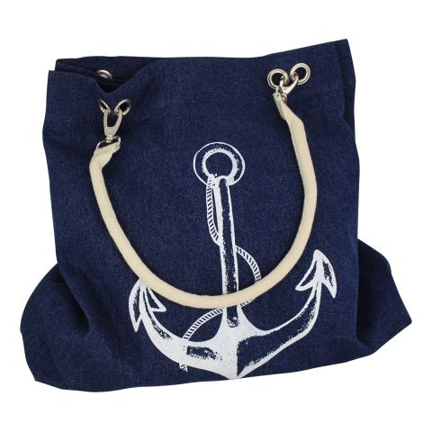 Shopping Tasche Denim Anker und Steuerrad – maritime Tragetasche aus Baumwolle in Blau und Weiß