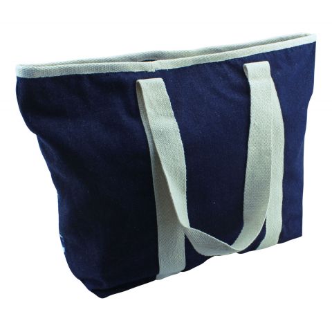 Shopping Tasche Denim Maritim – stilvolle Baumwolltasche in Blau und Creme mit maritimen Details