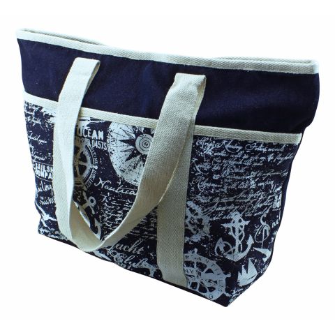 Shopping Tasche Denim Maritim – stilvolle Baumwolltasche in Blau und Creme mit maritimen Details