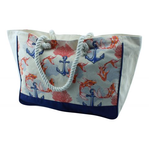 Shopping Tasche Anker und Fische – maritime Baumwolltasche in buntem Design mit viel Stauraum