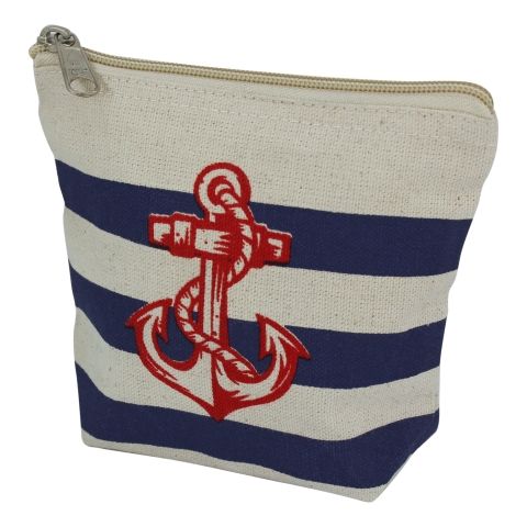 Kosmetikbeutel Anker und Streifen – maritimer Organizer aus Baumwolle in Beige Blau Rot