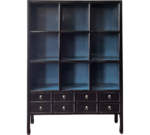 Galerieschrank Neo Asia – stilvoller Vitrinenschrank aus Recyclingholz in Schwarz mit asiatischem Design