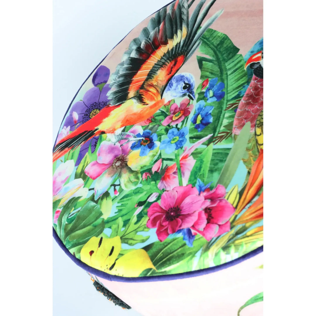 Pouf Paradise Ø 40 x 45 cm Samtpouf mit exotischem Paradiesmotiv