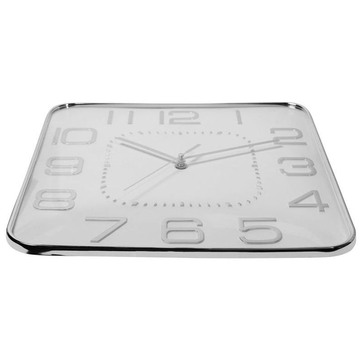 Design Wanduhr Quadratisch – moderne Wanduhr aus Kunststoff in Silber und Weiß