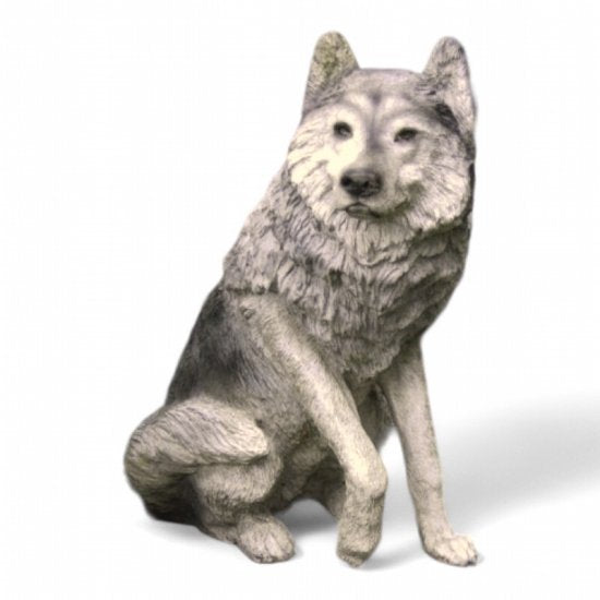 Wolf Figur sitzend aus Polyresin – naturgetreue Tierfigur für Garten und Wohnraum, 70 cm