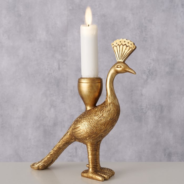 Kerzenleuchter Paon Pfau Gold – dekorativer Kerzenhalter mit Glanz Effekt