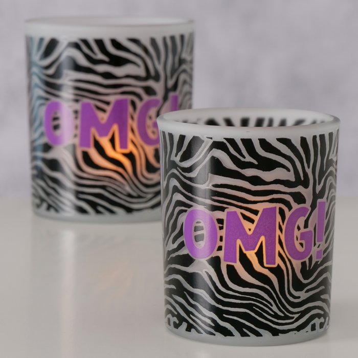 Windlicht Zebra OMG 2er Set aus Glas, modern mit Animal Print