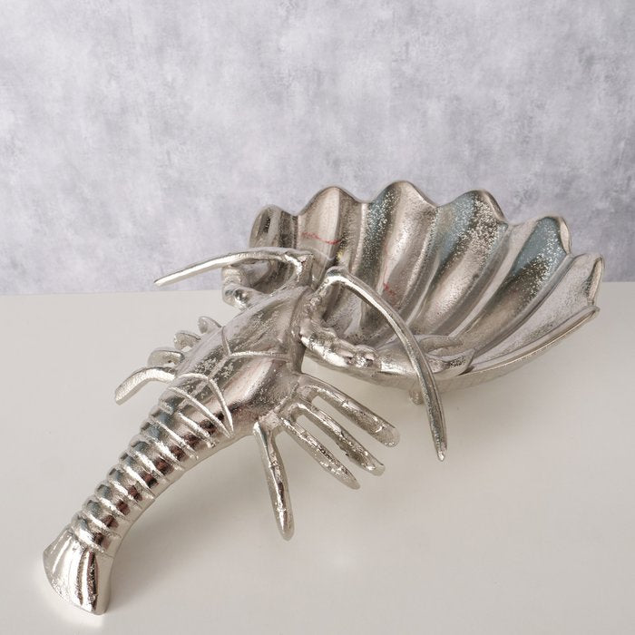 Schale Lobster – dekorative Metallschale mit Hummer und Muschel aus Aluminium in Silber