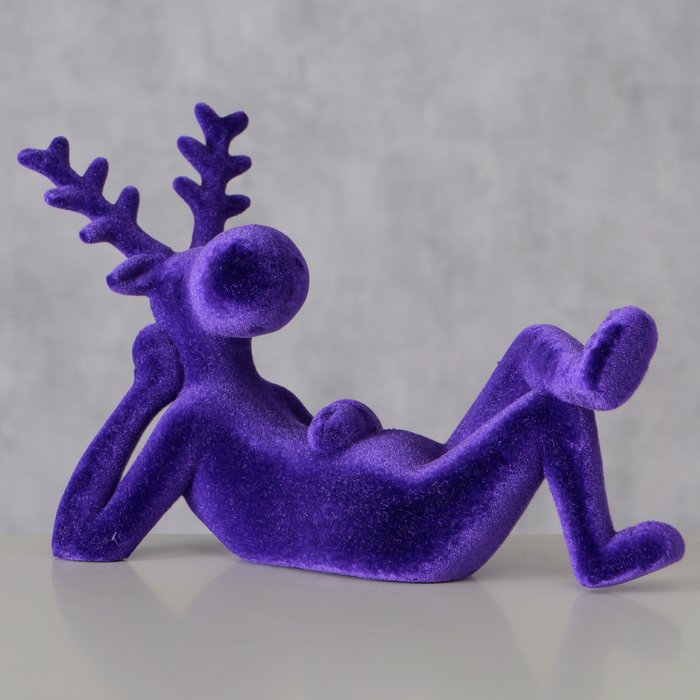Figur Timor – moderner Deko Hirsch in Lila mit beflockter Oberfläche