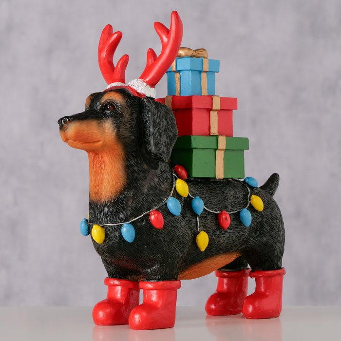 Dekofigur Hund Chase mit Geschenken, handgearbeitet, 21,5 cm hoch