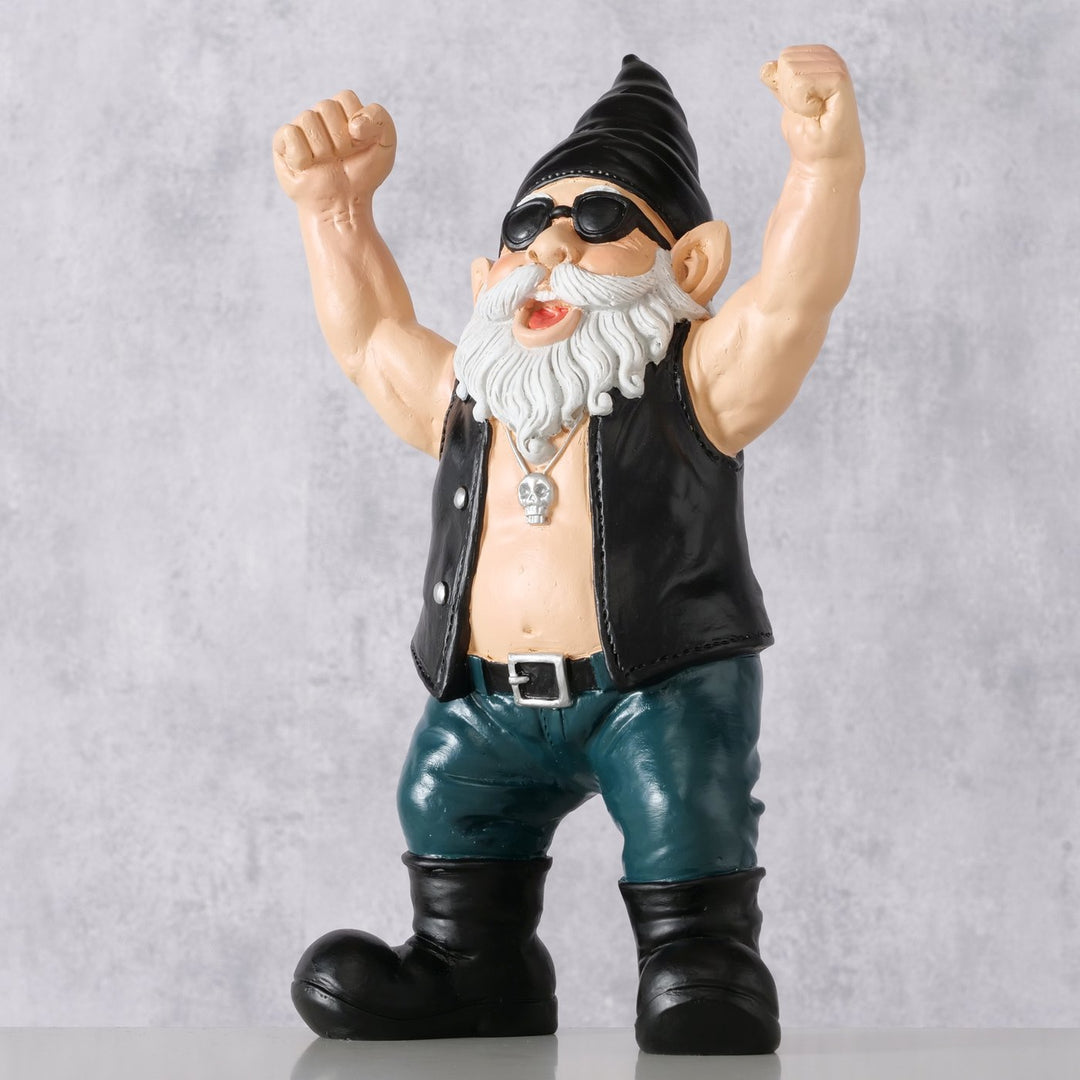 Rockiger Gartenzwerg  Wolfgang mit Lederweste und Sonnenbrille