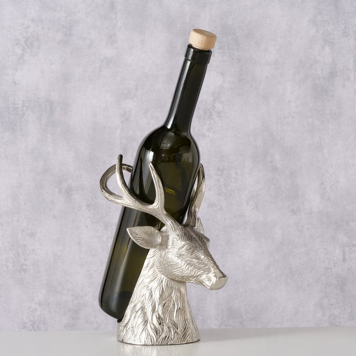 Flaschenträger Claudius – dekorativer Flaschenhalter in Hirschform aus Aluminium in Silber