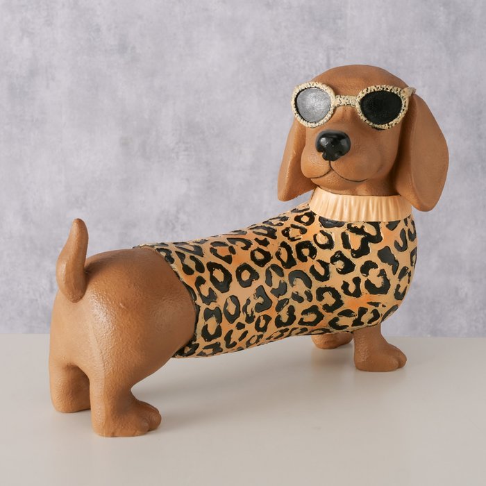 Dekofigur Hund Collyn mit Leo Design aus Kunstharz, handgearbeitet, 25 cm lang