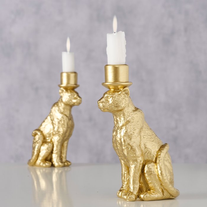 2er Set Kerzenleuchter Leos Leopard Gold – handgearbeitete Deko Kerzenhalter