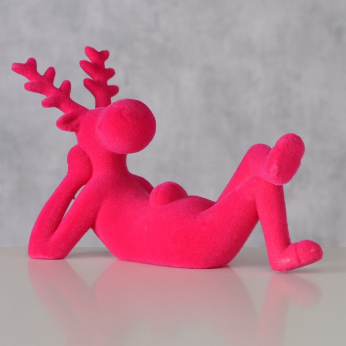 Figur Timor – moderner Deko Hirsch in Pink mit beflockter Oberfläche