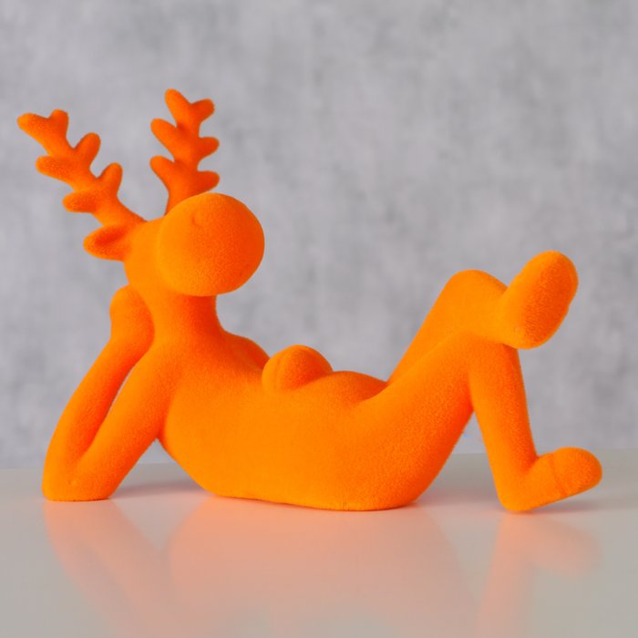 Figur Timor – moderner Deko Hirsch in Orange mit beflockter Oberfläche