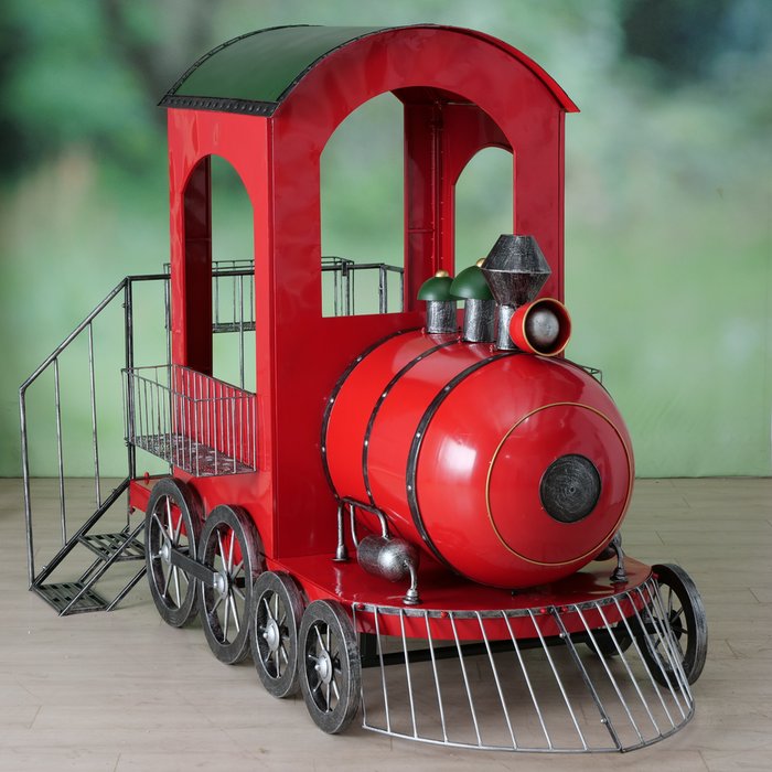 Dekoaufsteller Zug – XXL Metall Lokomotive in Rot