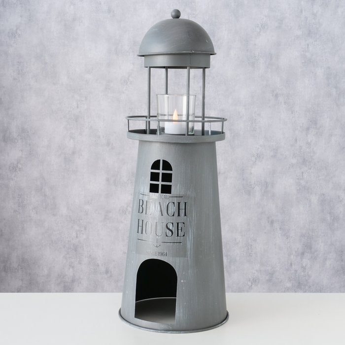 Laterne Nautic Leuchtturm XL Beach House – maritime Laterne aus Metall und Glas in Grau