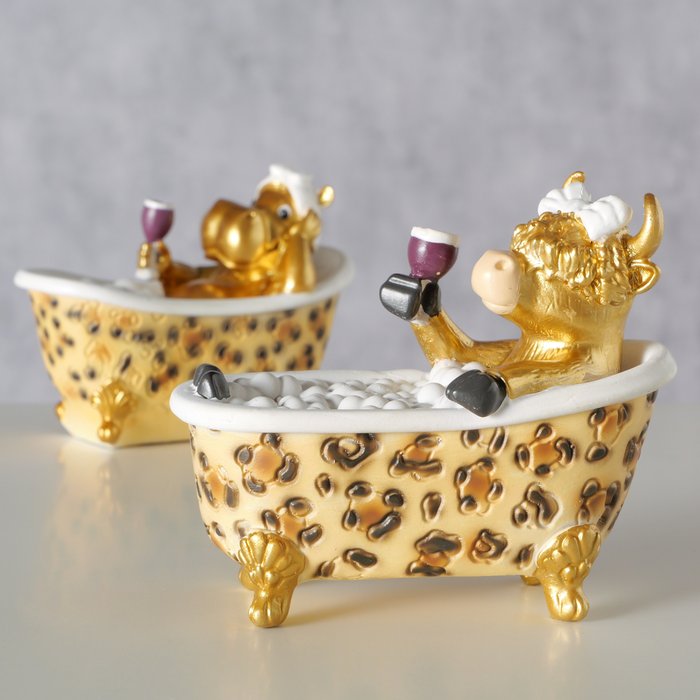 Dekoaufsteller Viviana 2er Set – handgefertigte Tierfiguren in Badewanne aus Kunstharz