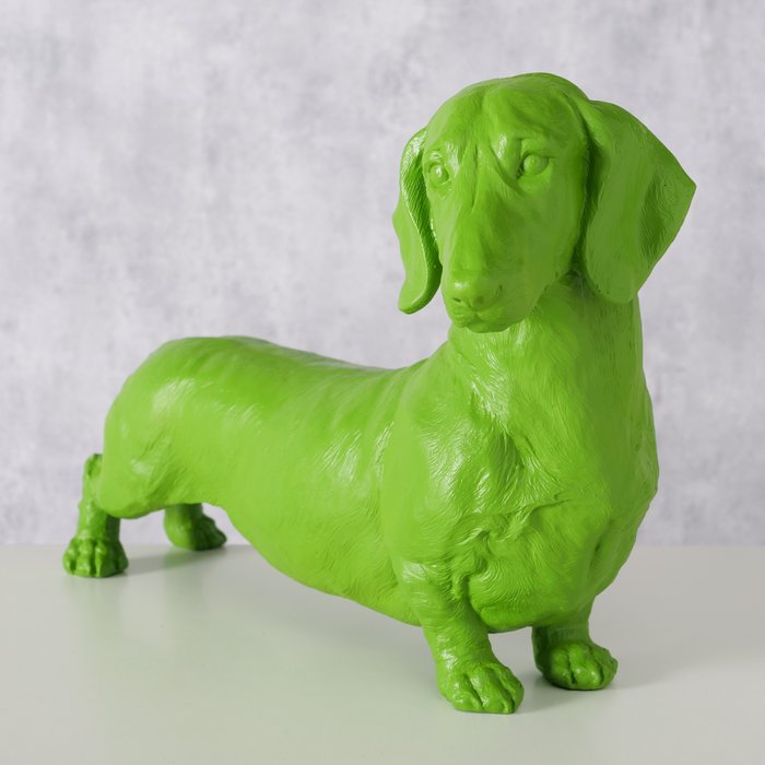 Figur Wuffy – Moderner Dackel in lebendigem Grün