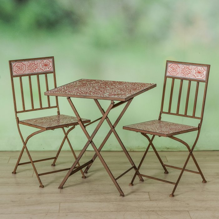 Gartenmöbelset Rosso 3 teilig aus Metall und Keramik