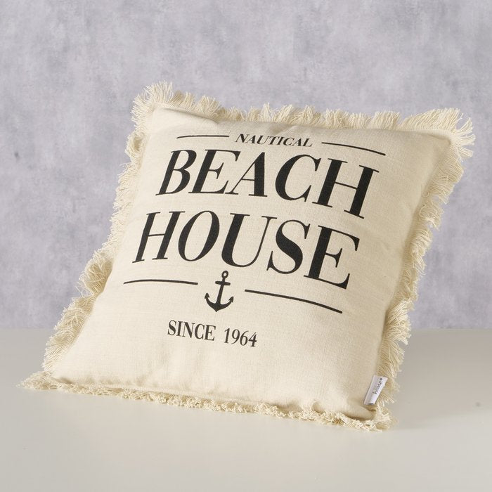Kissen Nautic Beach House – maritimes Dekokissen aus Baumwolle in Beige
