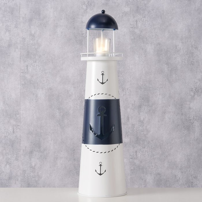Laterne Büsum – maritime Leuchtturm Laterne aus Metall und Glas in Blau Weiß