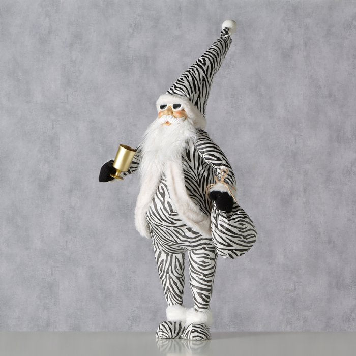 Weihnachtsfigur Santa Zebra – handgearbeiteter Weihnachtsmann in Schwarz Weiß, 100 cm